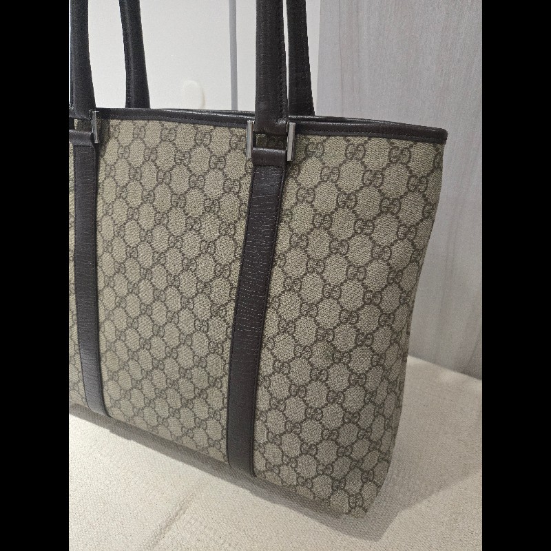 Gucci 古馳 GG logo 老花帆布拼皮革 托特包 肩背包 手提包-10
