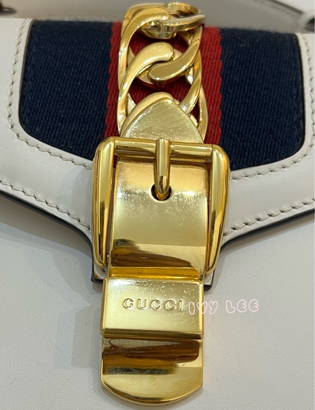 Gucci Sylvie迷你皮革手提包 斜背包 雙揹帶 白色 470270 正品 二手精品-3