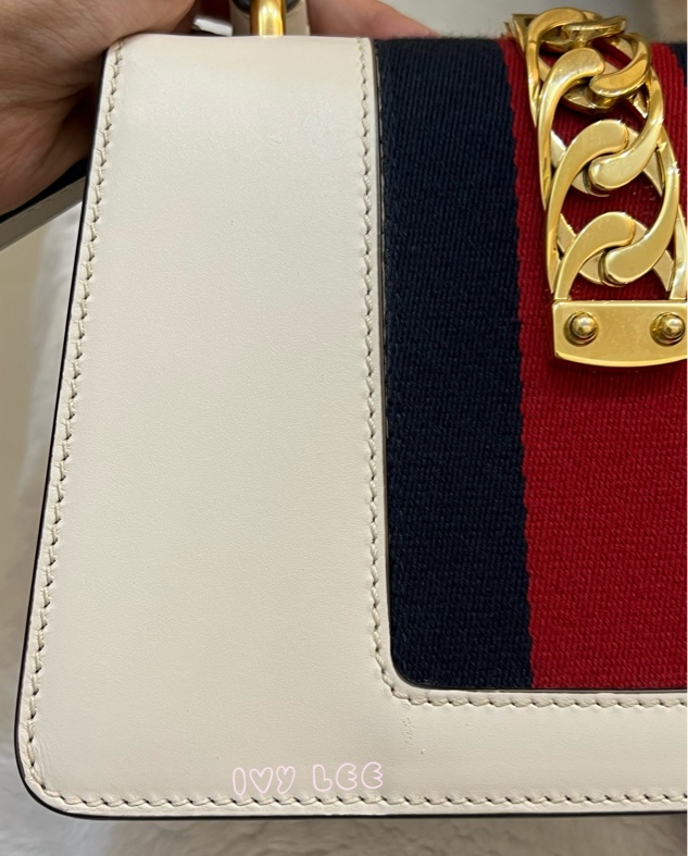 Gucci Sylvie迷你皮革手提包 斜背包 雙揹帶 白色 470270 正品 二手精品-34