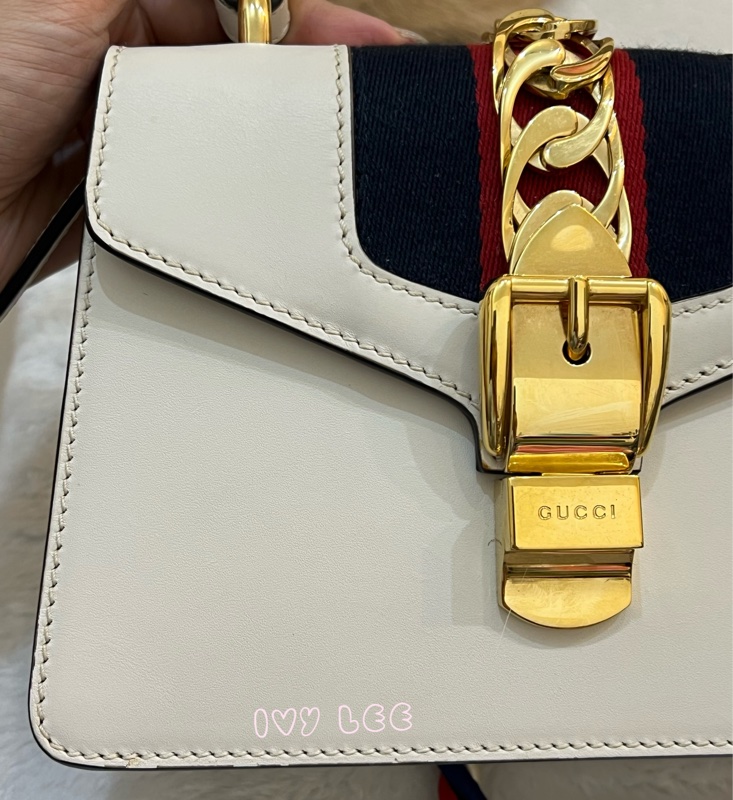 Gucci Sylvie迷你皮革手提包 斜背包 雙揹帶 白色 470270 正品 二手精品-36