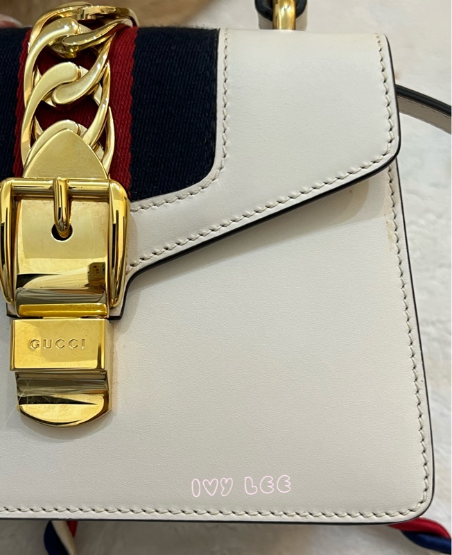 Gucci Sylvie迷你皮革手提包 斜背包 雙揹帶 白色 470270 正品 二手精品-37