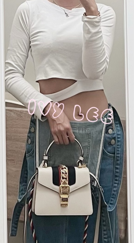 Gucci Sylvie迷你皮革手提包 斜背包 雙揹帶 白色 470270 正品 二手精品-40