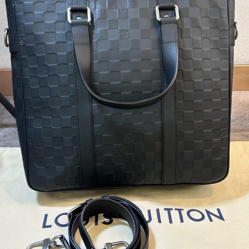 LV 路易威登 Damier 經典款黑武士全皮棋盤格 公文包-3