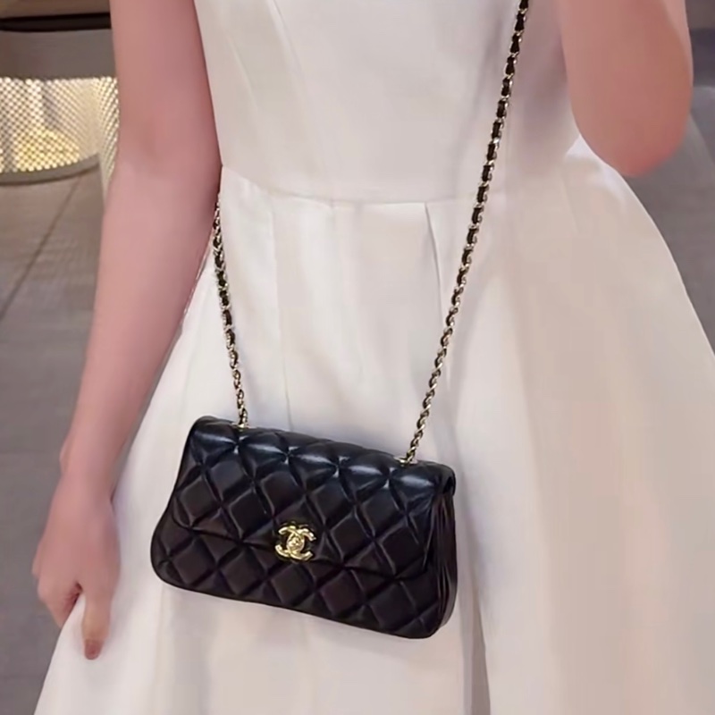 香奈兒25S隱藏款 梯形雲朵mini CF CHANEL黑色淡金釦口蓋25S 手機包AP4592-1