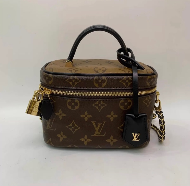 LV vanity焦糖拼色老花化妆盒子手提斜挎包-0