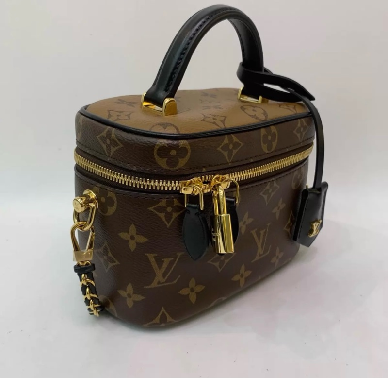 LV vanity焦糖拼色老花化妆盒子手提斜挎包-1