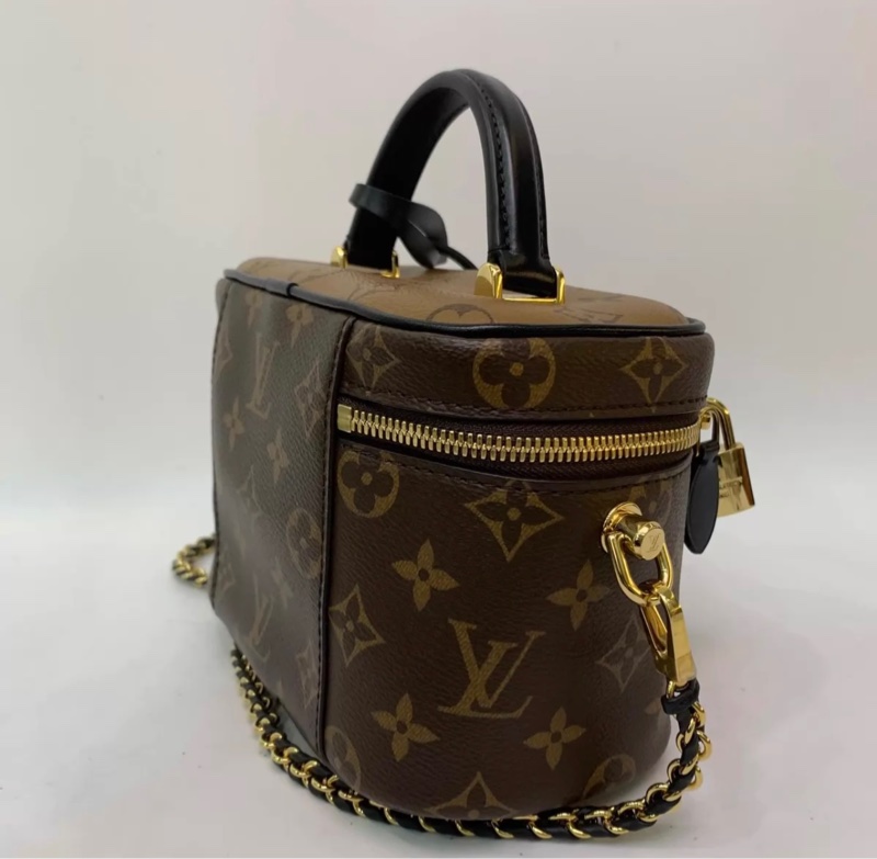 LV vanity焦糖拼色老花化妆盒子手提斜挎包-3