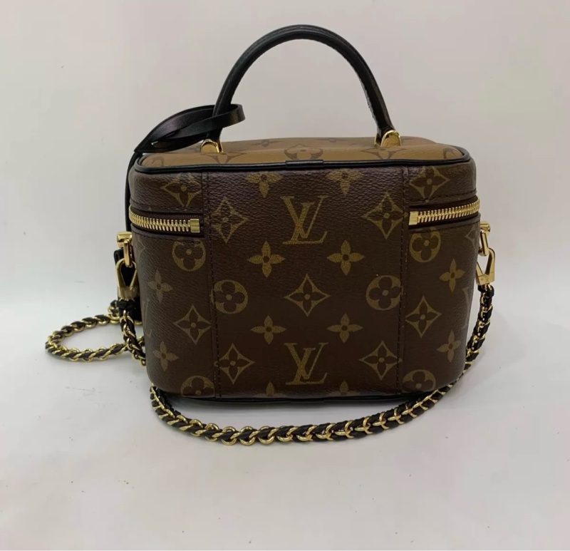 LV vanity焦糖拼色老花化妆盒子手提斜挎包-4