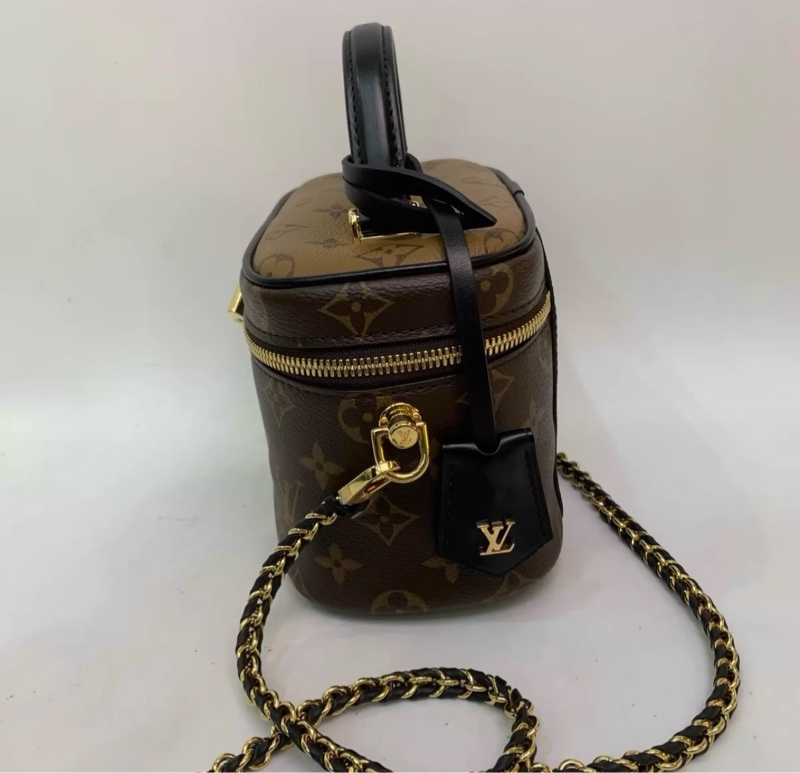 LV vanity焦糖拼色老花化妆盒子手提斜挎包-5
