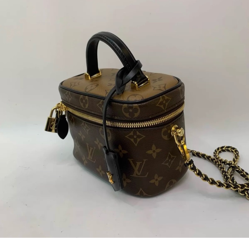 LV vanity焦糖拼色老花化妆盒子手提斜挎包-6