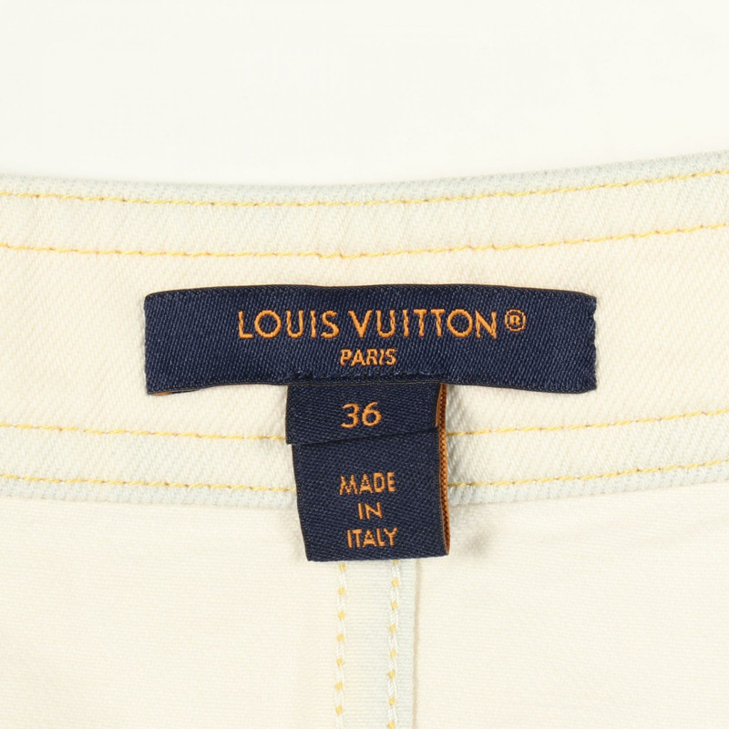 路易威登 (LOUIS VUITTON) 拉鍊式漂白迷你裙 #36 棉質白色二手女款 LV-2