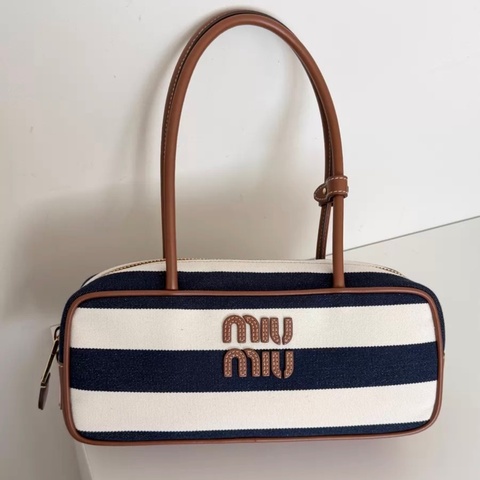 Miumiu beau蓝白条纹公文包保龄球包