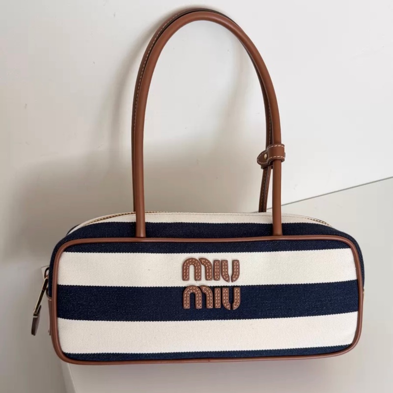 Miumiu beau蓝白条纹公文包保龄球包-0