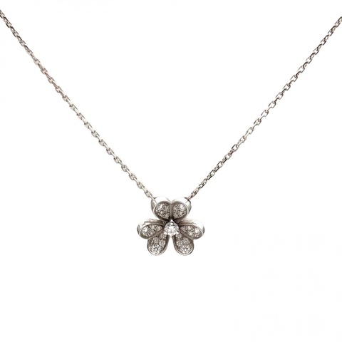 VAN CLEEF&ARPELS Frivole花朵項鏈迷你滿鑽18K白金/鑽石