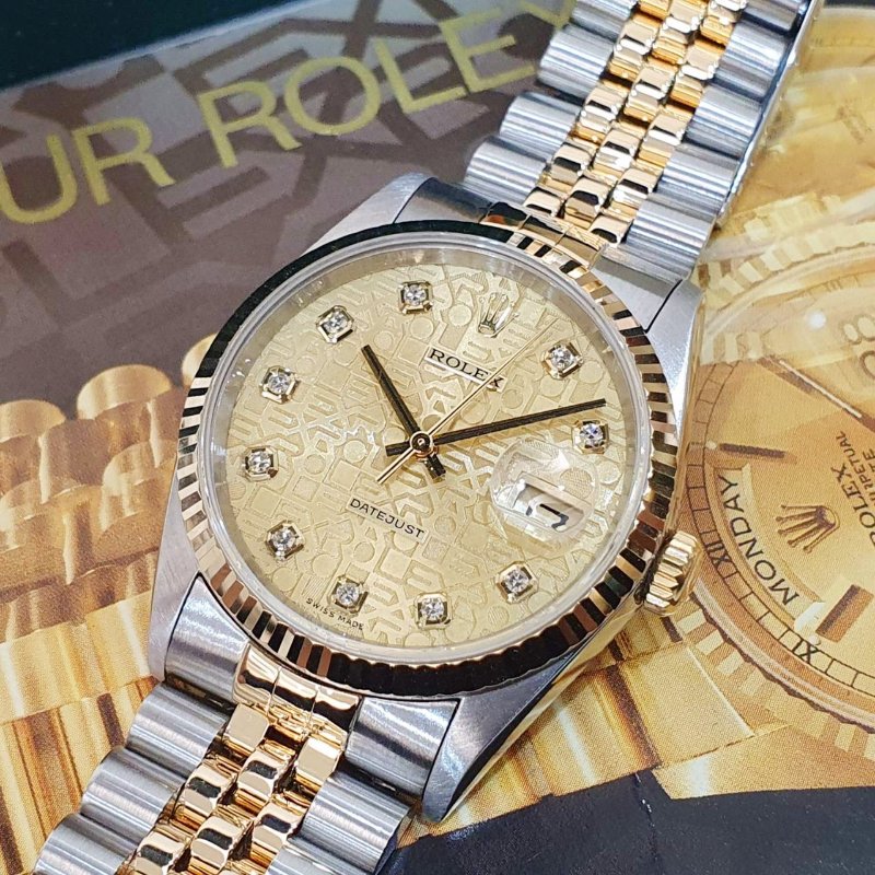 【大眾名錶】ROLEX勞力士 16233 Datejust 蠔式日誌 金十鑽紀念面 原面未翻寫 錶徑36mm 自動上鍊 大眾名錶G303-8