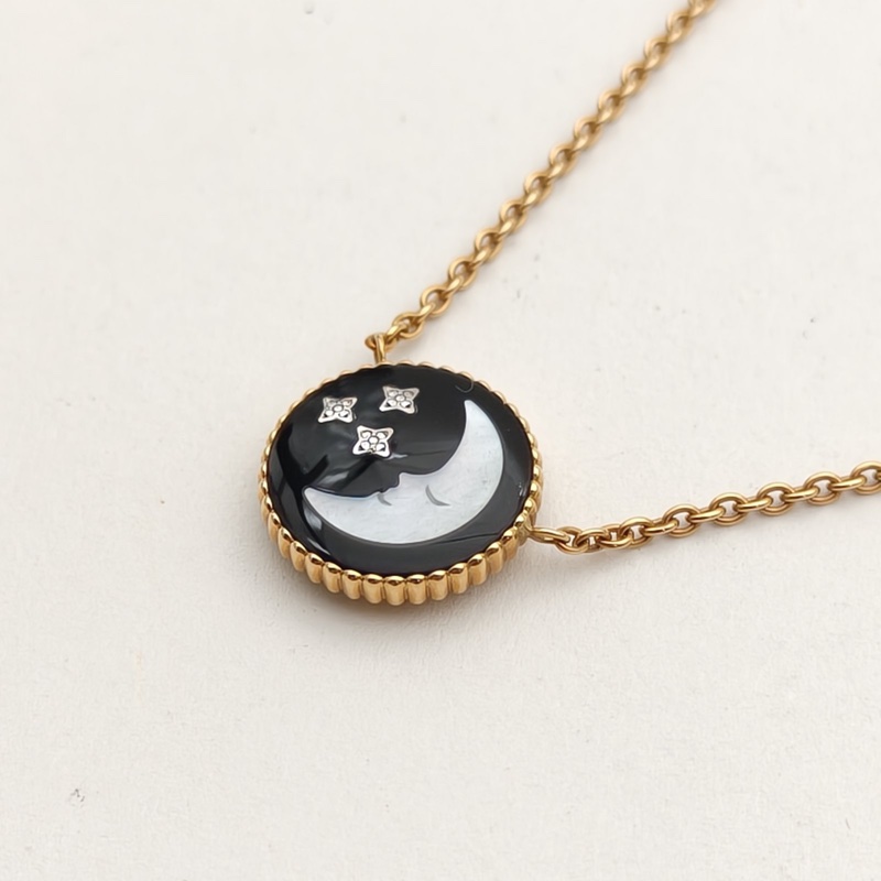 DIOR 18K黃金鑽石白貝母縞瑪瑙RoseCeleste日月星辰項鏈-2