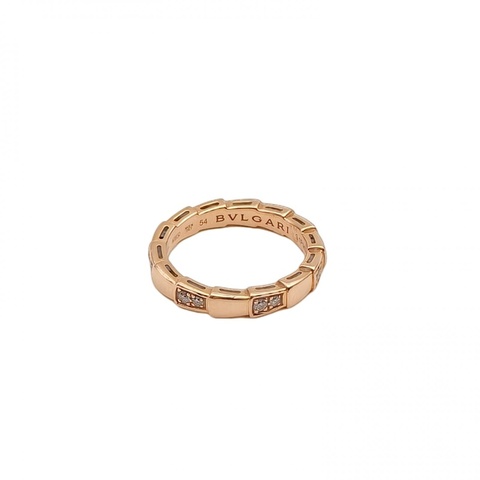 BVLGARI 18K玫瑰金鑽石SERPENTI蛇戒單排間鑽戒指54