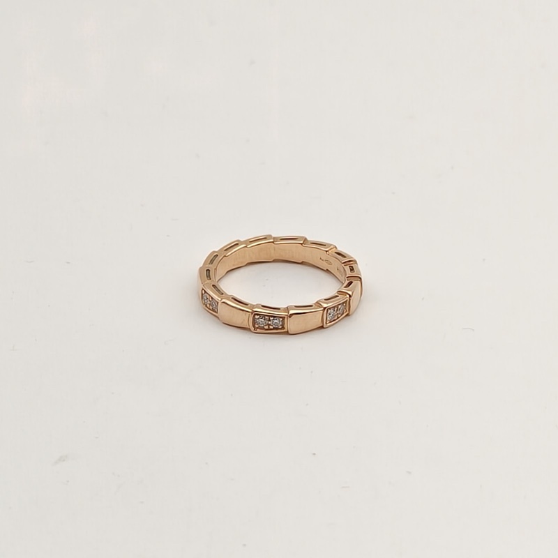 BVLGARI 18K玫瑰金鑽石SERPENTI蛇戒單排間鑽戒指54-2
