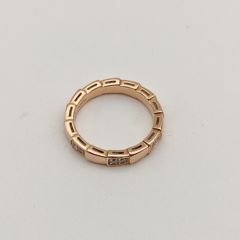 BVLGARI 18K玫瑰金鑽石SERPENTI蛇戒單排間鑽戒指54-3