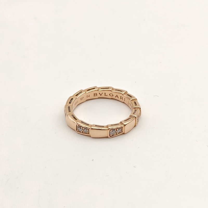 BVLGARI 18K玫瑰金鑽石SERPENTI蛇戒單排間鑽戒指54-4