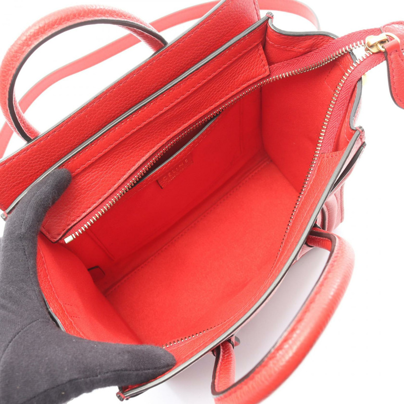 CELINE Luggage Nano Shopper 單肩手提包 189243 紅色皮革 二手 女士-2