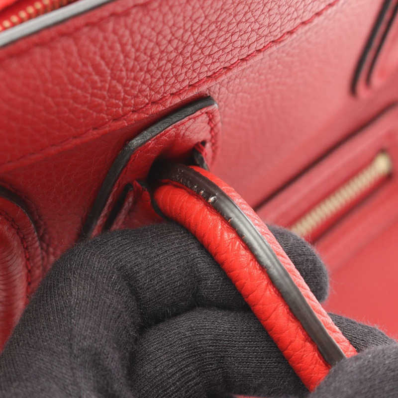 CELINE Luggage Nano Shopper 單肩手提包 189243 紅色皮革 二手 女士-4