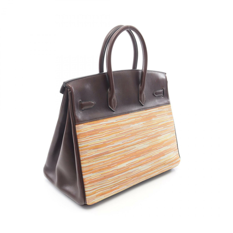 HERMES Birkin 35 手提包 G Barenia 皮革 Vibrato Ebene SHW-1