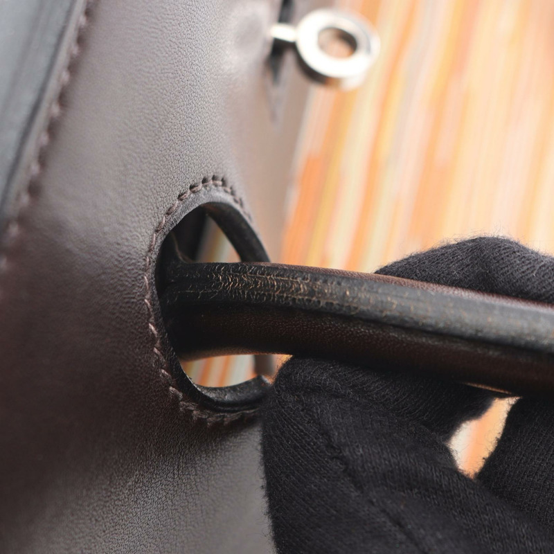 HERMES Birkin 35 手提包 G Barenia 皮革 Vibrato Ebene SHW-9