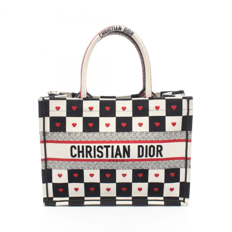 Dior BOOK TOTE 中號 DIORAMOUR D-CHESS 手提包 帆布 米色 黑色 紅色 二手 女士-0