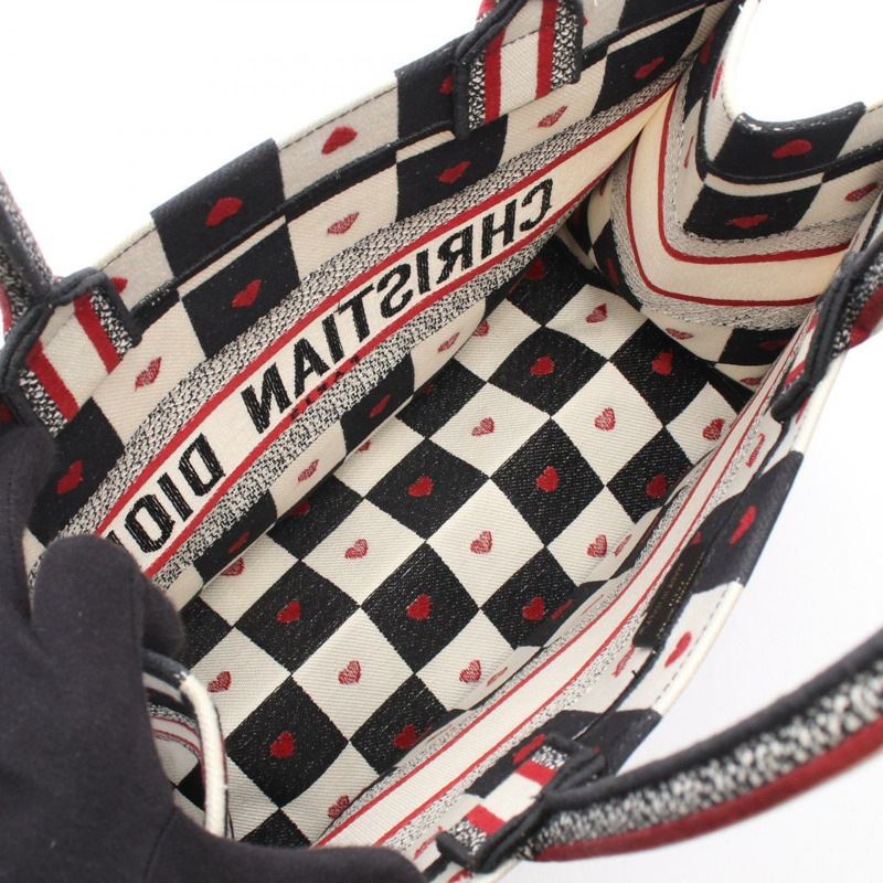 Dior BOOK TOTE 中號 DIORAMOUR D-CHESS 手提包 帆布 米色 黑色 紅色 二手 女士-2
