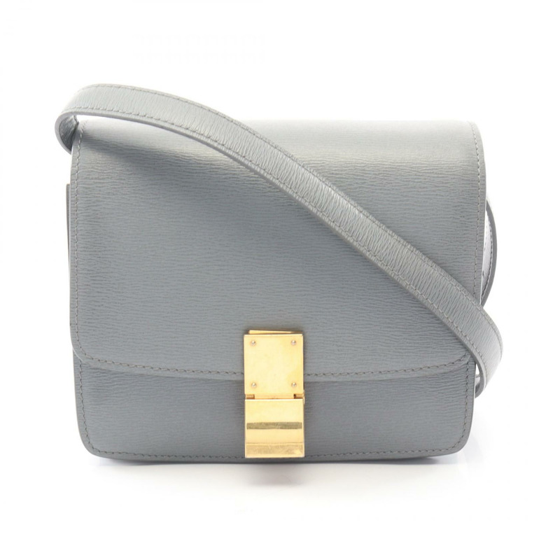 CELINE 經典款 Box 斜背單肩包,灰色皮革,二手,女士,金色五金-0