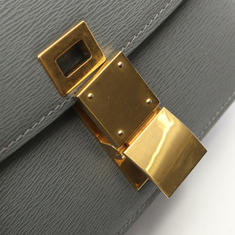 CELINE 經典款 Box 斜背單肩包,灰色皮革,二手,女士,金色五金-7