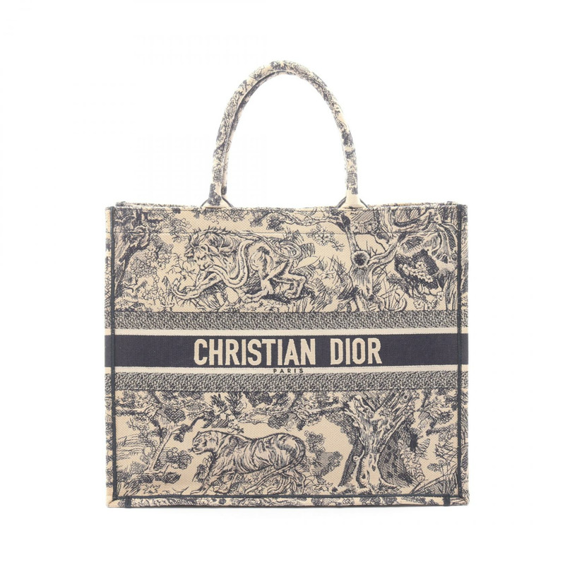 Christian Dior BOOK TOTE 大手提包 帆布 米色 海軍藍 二手 女士-0