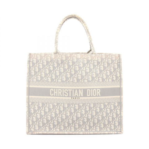 Christian Dior BOOK TOTE 大斜挎手提包 帆布 灰色 白色 二手 女士