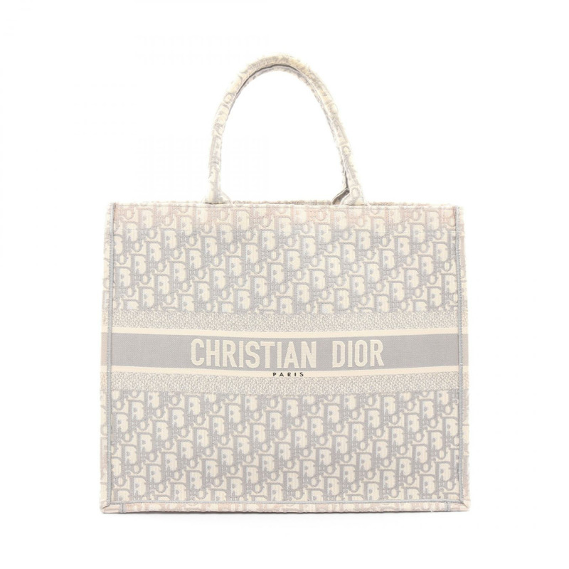 Christian Dior BOOK TOTE 大斜挎手提包 帆布 灰色 白色 二手 女士-0