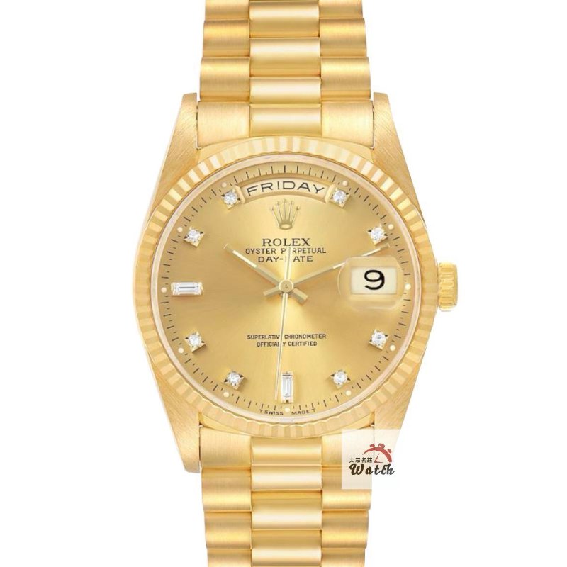 【大眾名錶】ROLEX勞力士18238 Day-Date 18K金蠔式 金色十鑽面盤 星期顯示 大眾名錶B1338-0