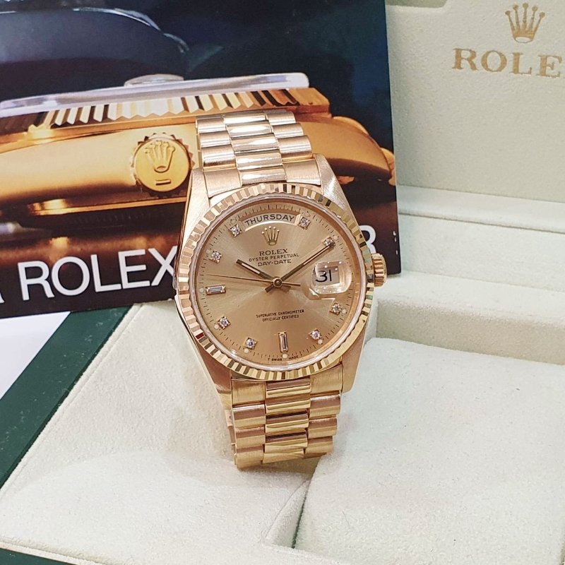 【大眾名錶】ROLEX勞力士18238 Day-Date 18K金蠔式 金色十鑽面盤 星期顯示 大眾名錶B1338-1