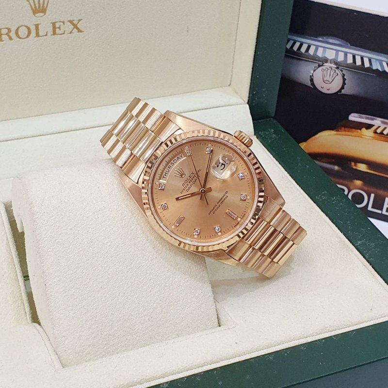 【大眾名錶】ROLEX勞力士18238 Day-Date 18K金蠔式 金色十鑽面盤 星期顯示 大眾名錶B1338-2