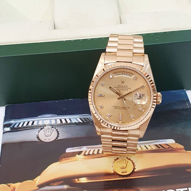 【大眾名錶】ROLEX勞力士18238 Day-Date 18K金蠔式 金色十鑽面盤 星期顯示 大眾名錶B1338-3