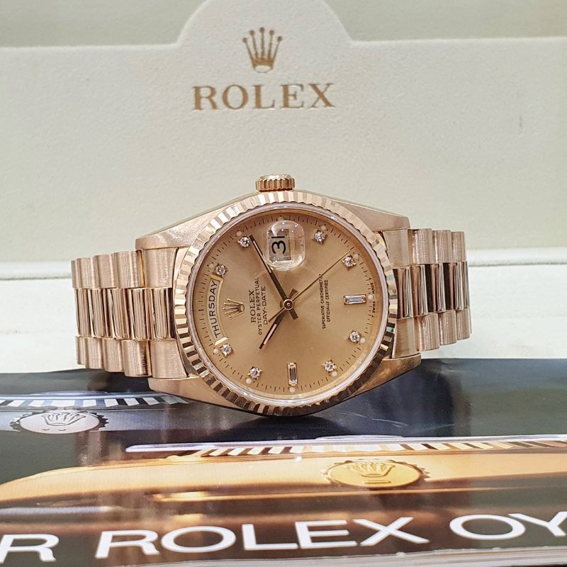 【大眾名錶】ROLEX勞力士18238 Day-Date 18K金蠔式 金色十鑽面盤 星期顯示 大眾名錶B1338-4