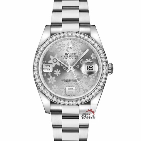 【大眾名錶】ROLEX勞力士 116244 Datejust 蠔式日誌 原廠鑽圈 銀色花朵數字面盤 大眾名錶B1339