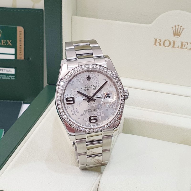 【大眾名錶】ROLEX勞力士 116244 Datejust 蠔式日誌 原廠鑽圈 銀色花朵數字面盤 大眾名錶B1339-1
