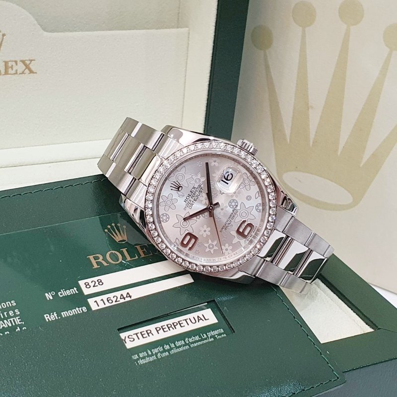 【大眾名錶】ROLEX勞力士 116244 Datejust 蠔式日誌 原廠鑽圈 銀色花朵數字面盤 大眾名錶B1339-2