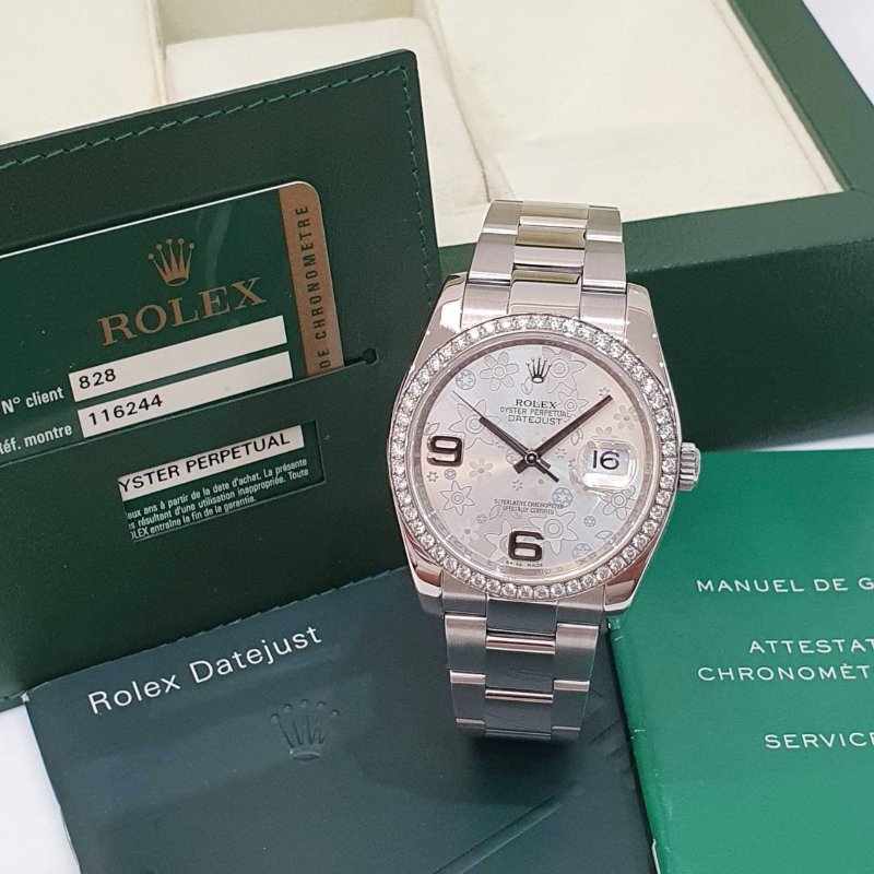 【大眾名錶】ROLEX勞力士 116244 Datejust 蠔式日誌 原廠鑽圈 銀色花朵數字面盤 大眾名錶B1339-3