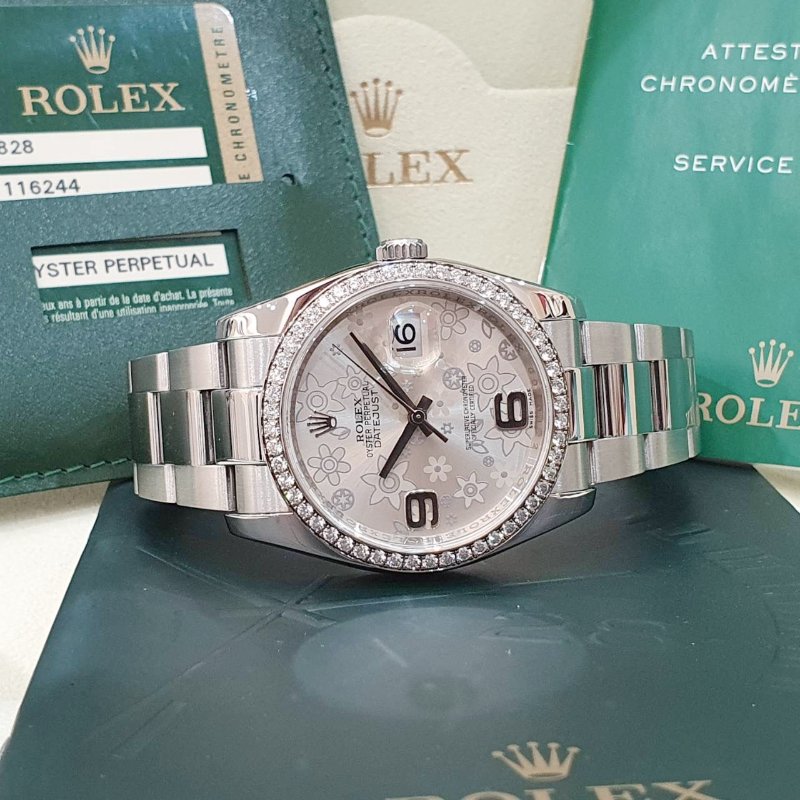 【大眾名錶】ROLEX勞力士 116244 Datejust 蠔式日誌 原廠鑽圈 銀色花朵數字面盤 大眾名錶B1339-4
