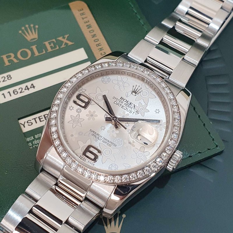 【大眾名錶】ROLEX勞力士 116244 Datejust 蠔式日誌 原廠鑽圈 銀色花朵數字面盤 大眾名錶B1339-8