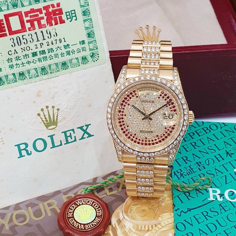 【大眾名錶】ROLEX勞力士18388 18K蠔式 頂奢稀有款 原廠鑽圈/鑽腳 原廠鑽帶8485 大眾名錶B1340-2