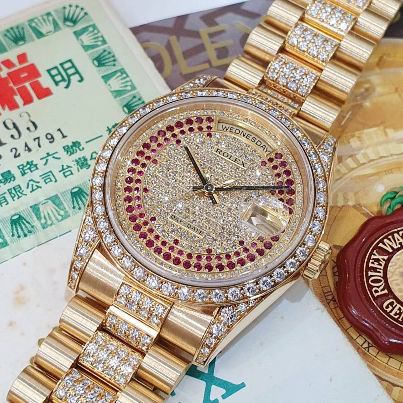 【大眾名錶】ROLEX勞力士18388 18K蠔式 頂奢稀有款 原廠鑽圈/鑽腳 原廠鑽帶8485 大眾名錶B1340-3