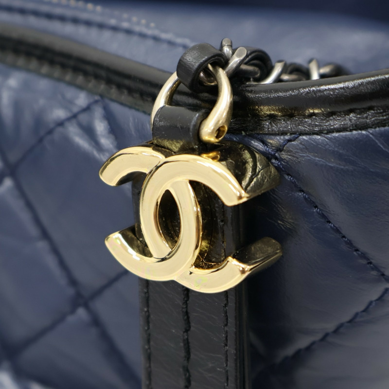 藍/黑色 菱格紋牛皮 流浪包 25 肩背包 【CHANEL 香奈兒】 A93824-7