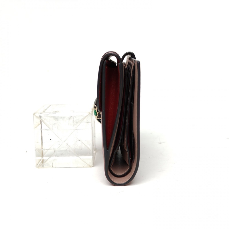 BVLGARI 紅色牛皮蛇頭三折錢包-1